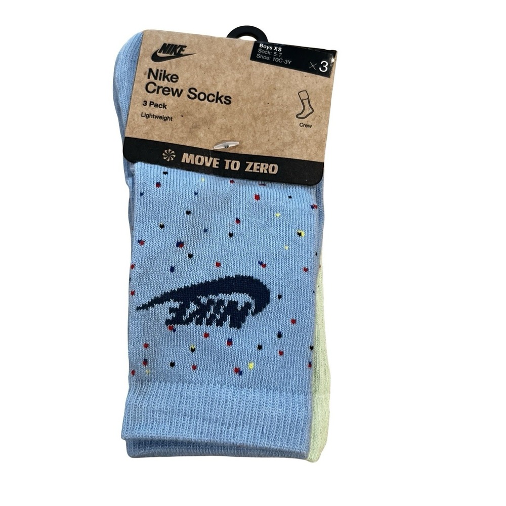 Nike Kids Crew Socks Lightweight Boys Xs Socks 5-7 10c - 3Y 3 Pairs